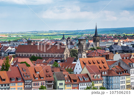 Erfurt Cathedral and Severikirche, St Severus's Church from the Petersberg Citadel, Erfurt in Thuringia, Germany. 107506203