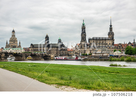 Dresden Cathedral Hofkirche, Dresden Castle Residenzschloss and Frauenkirche cathedral in Dresden, Saxony, Germany. Dresden Cathedral Hofkirche, Dresden Castle Residenzschloss and Frauenkirche cathedral in Dresden, Saxony, Germany. 107506218