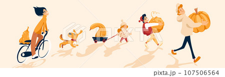 Autumn Vector Art Happy Family with Pumpkins Autumn Vector Art Happy Family with Pumpkins 107506564