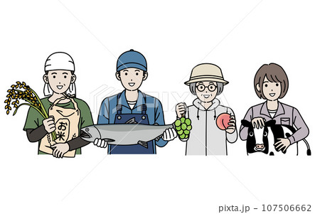 第一次産業者　農業や漁業で働く人々のイラスト 107506662