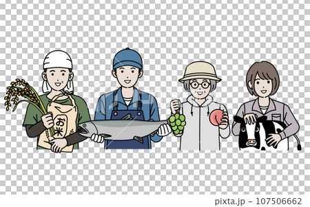 第一次産業者　農業や漁業で働く人々のイラスト 107506662