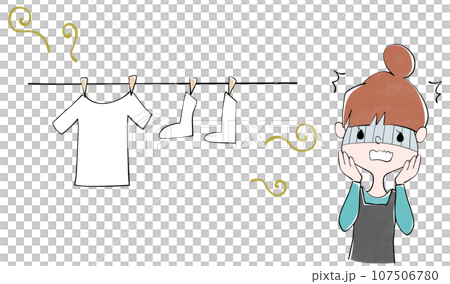生乾きの洗濯物と主婦のイラスト 107506780