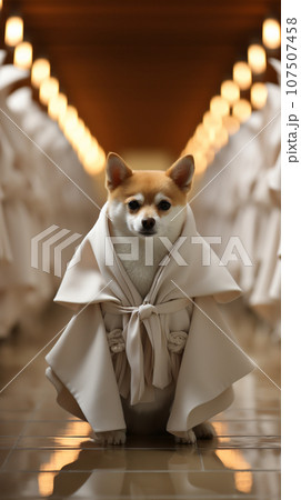 Fashion Dog Show, top model dog wearing trendy design clothes, catwalk. AI Generative 107507458