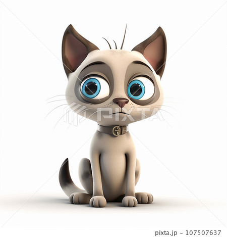 Funny cute cartoon Siamese cat kitten 3d illustration on white background, creative avatar Funny cute cartoon Siamese cat kitten 3d illustration on white background, creative avatar 107507637