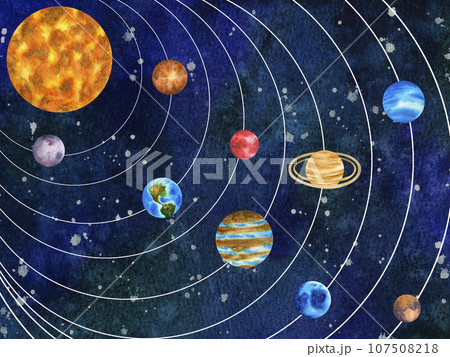 Planets of the solar system. Illustration on background of outer space with stars. Planetarium clip art Planets of the solar system. Illustration on background of outer space with stars. Planetarium clip art 107508218