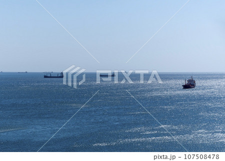 Black sea coast. bald mountain. Beautiful blue sea in Novorossiysk 107508478