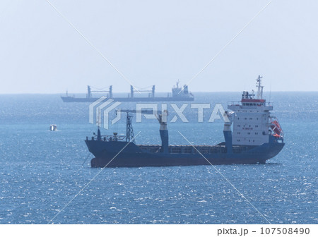 Large cargo ship in the Black Sea in the calm in Novorossiysk 107508490