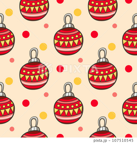 Seamless pattern with red Christmas decorations. Seamless pattern with red Christmas decorations. 107510545