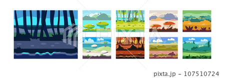 Flat Landscapes View and Picture as Game Background Vector Set Flat Landscapes View and Picture as Game Background Vector Set 107510724