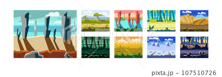 Flat Landscapes View and Picture as Game Background Vector Set Flat Landscapes View and Picture as Game Background Vector Set 107510726