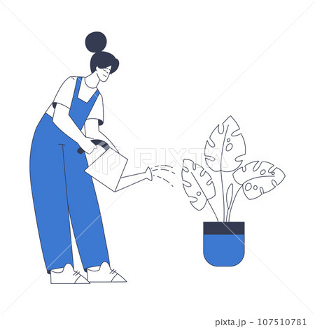 Cleaning Service with Professional Woman Worker Character Watering Flower Vector Illustration Cleaning Service with Professional Woman Worker Character Watering Flower Vector Illustration 107510781