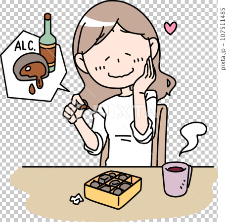 ウィスキーボンボンを食べる女性 107511485