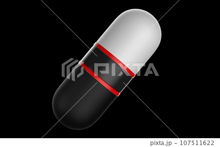 Abstract futuristic pill macro on black background Abstract futuristic pill macro on black background 107511622