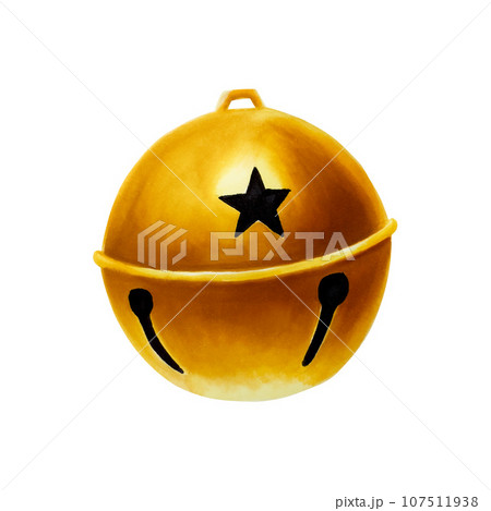 Watercolor christmas golden bell illustration. New year symbol isolated on white background. For designers, decoration, shop, for postcards, wrapping paper, covers. For posters and textile. 107511938