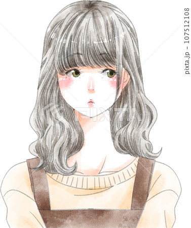 すまし顔の女性　ロングヘアー 107512108