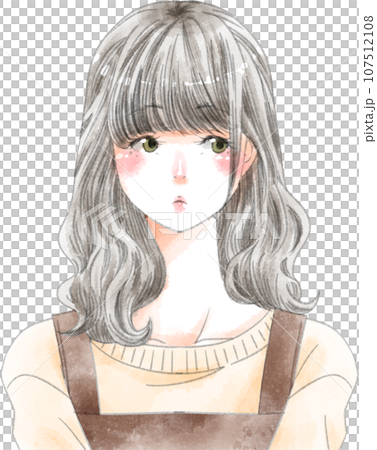 すまし顔の女性　ロングヘアー 107512108