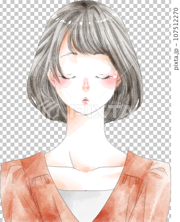 すまし顔の女性　ボブヘアー 107512270