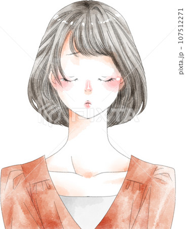 困り顔の女性　ボブヘアー 107512271
