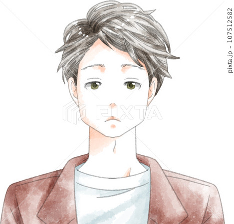 すまし顔の男性 107512582