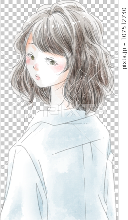 すまし顔の女性　ロングヘアー 107512730