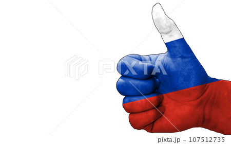 thumbs up in approval with the russian flag painted 107512735