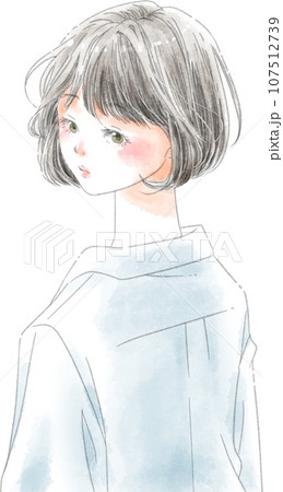すまし顔の女性　ボブヘア― 107512739