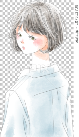 すまし顔の女性　ボブヘア― 107512739