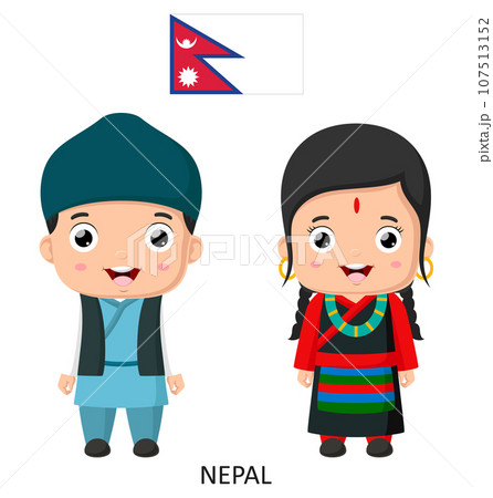 Cute Nepal boy and girl in national clothes 107513152