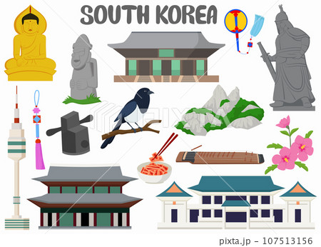 Set of South Korea landmarks architecture 107513156