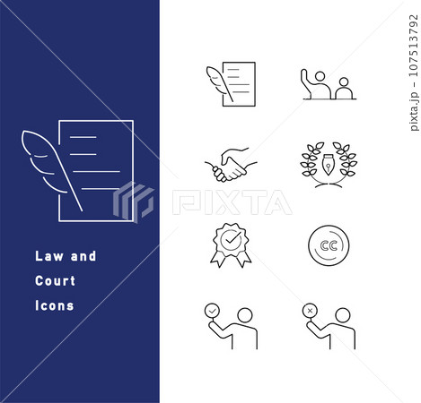 法律・弁護士・裁判に関するラインアイコンのセット 法律・弁護士・裁判に関するラインアイコンのセット 107513792