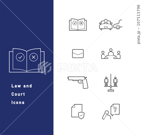 法律・弁護士・裁判に関するラインアイコンのセット 107513796