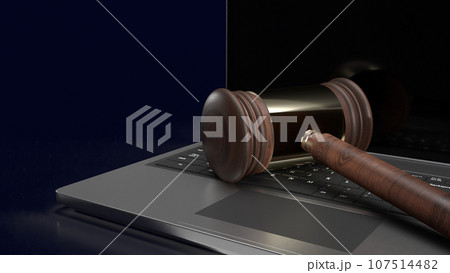 The hammer on notebook for law concept 3d rendering 107514482