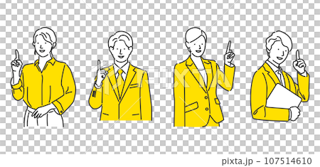 Illustration set of businessmen and women doing pointing poses 107514610