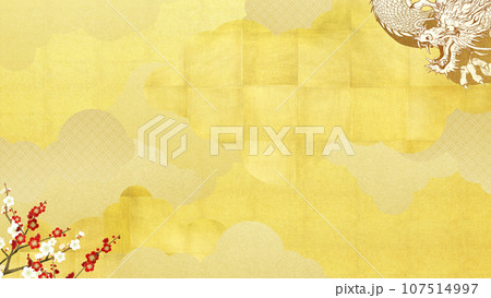 龍と梅の背景素材 107514997