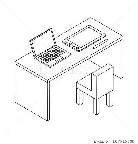 ノートパソコンとペンタブ線画 107515909