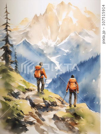 山を登る登山者 山を登る登山者 107515914