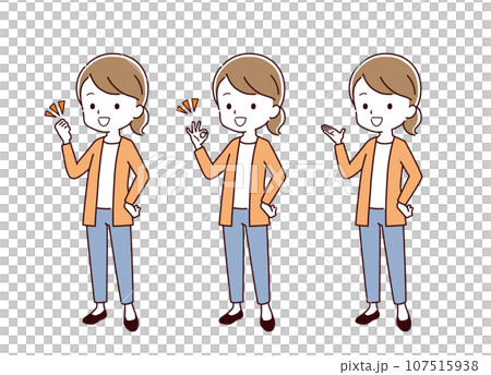 色々なポーズの私服の女性のイラスト 107515938