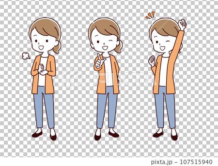 色々なポーズの私服の女性のイラスト 色々なポーズの私服の女性のイラスト 107515940