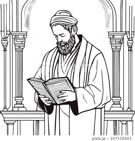 Cartoon jew character composition with flat images of synagogue temple indoor 107516003