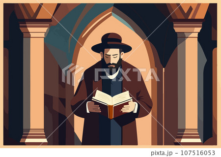 Reading Torah traditional Orthodox Jewish worshiper. Wrapped in tallit 107516053