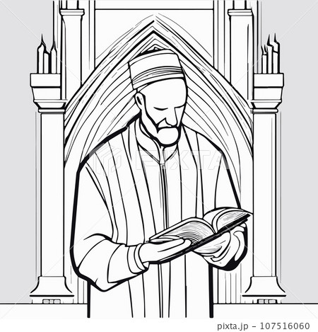 Cartoon jew character composition with flat images of synagogue temple indoor Cartoon jew character composition with flat images of synagogue temple indoor 107516060