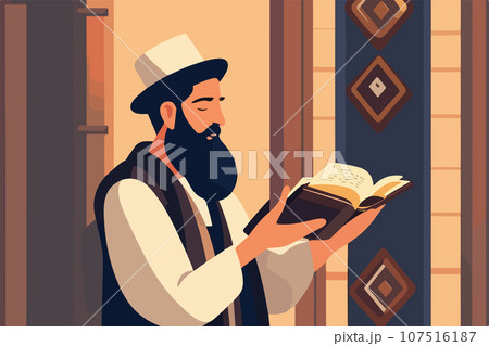 Jewish vector illustration series, jew reading torah in synagogue vector Jewish vector illustration series, jew reading torah in synagogue vector 107516187