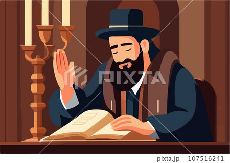 Jewish vector illustration series, jew reading torah in synagogue vector Jewish vector illustration series, jew reading torah in synagogue vector 107516241
