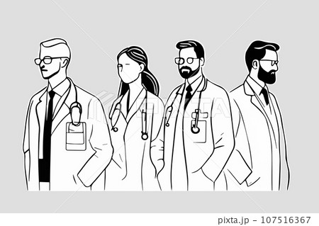 Sketch line art vector of doctors team on background. Vector illustration 107516367