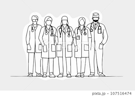 Team of medical professionals, sketch vector illustration. 107516474
