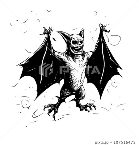 Halloween scary bat flying sketch close-up Halloween scary bat flying sketch close-up 107516475