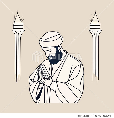 Cartoon jew character composition with flat images of synagogue temple indoor Cartoon jew character composition with flat images of synagogue temple indoor 107516824