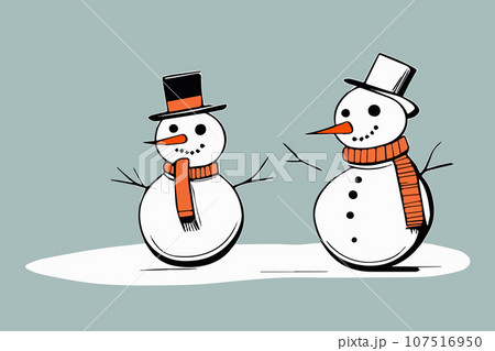 Snowman in drawn doodle sketched style. Cute winter holiday icon. Black line Snowman in drawn doodle sketched style. Cute winter holiday icon. Black line 107516950