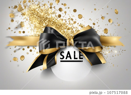 black bow with golden confetti on the background, the concept of gifts of holidays and sales, black friday 107517088