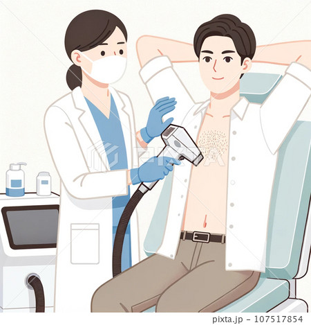 胸毛の脱毛している男性と女性医師 107517854